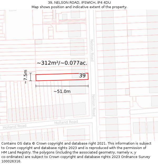 39, NELSON ROAD, IPSWICH, IP4 4DU: Plot and title map