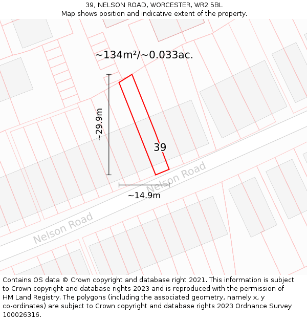 39, NELSON ROAD, WORCESTER, WR2 5BL: Plot and title map