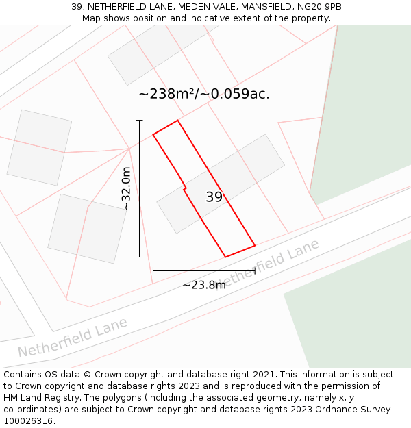 39, NETHERFIELD LANE, MEDEN VALE, MANSFIELD, NG20 9PB: Plot and title map