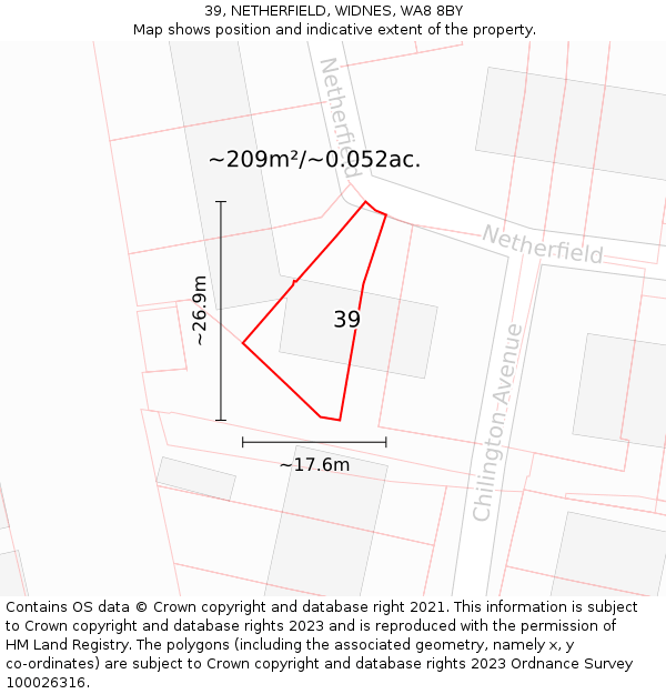 39, NETHERFIELD, WIDNES, WA8 8BY: Plot and title map
