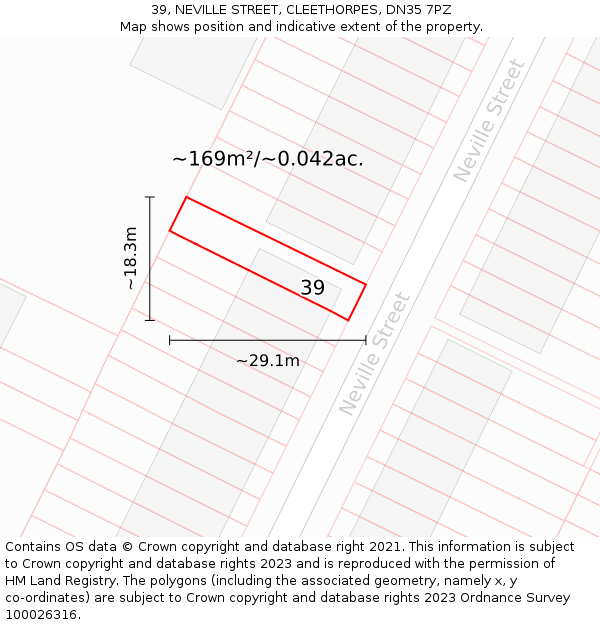39, NEVILLE STREET, CLEETHORPES, DN35 7PZ: Plot and title map