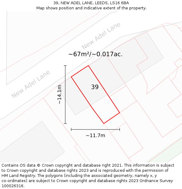 39, NEW ADEL LANE, LEEDS, LS16 6BA: Plot and title map