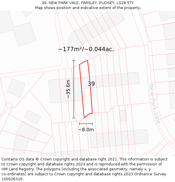 39, NEW PARK VALE, FARSLEY, PUDSEY, LS28 5TY: Plot and title map