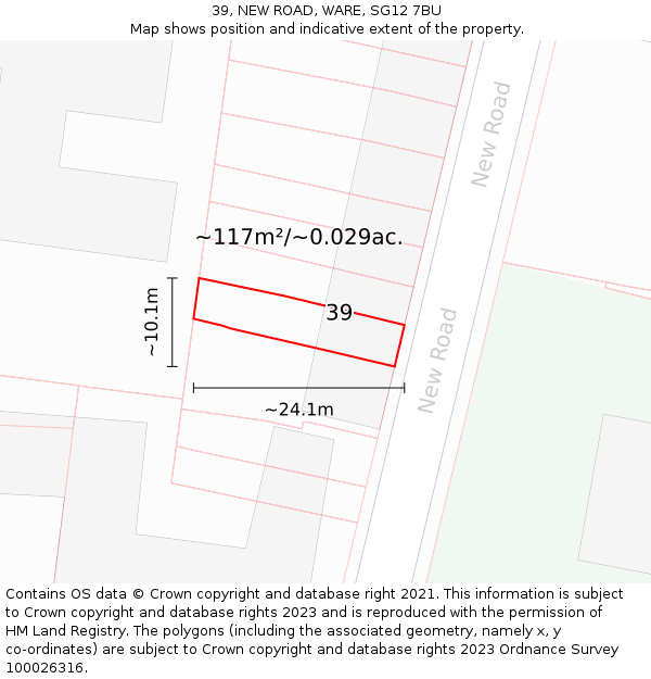 39, NEW ROAD, WARE, SG12 7BU: Plot and title map