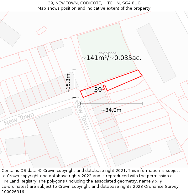 39, NEW TOWN, CODICOTE, HITCHIN, SG4 8UG: Plot and title map