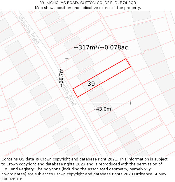 39, NICHOLAS ROAD, SUTTON COLDFIELD, B74 3QR: Plot and title map