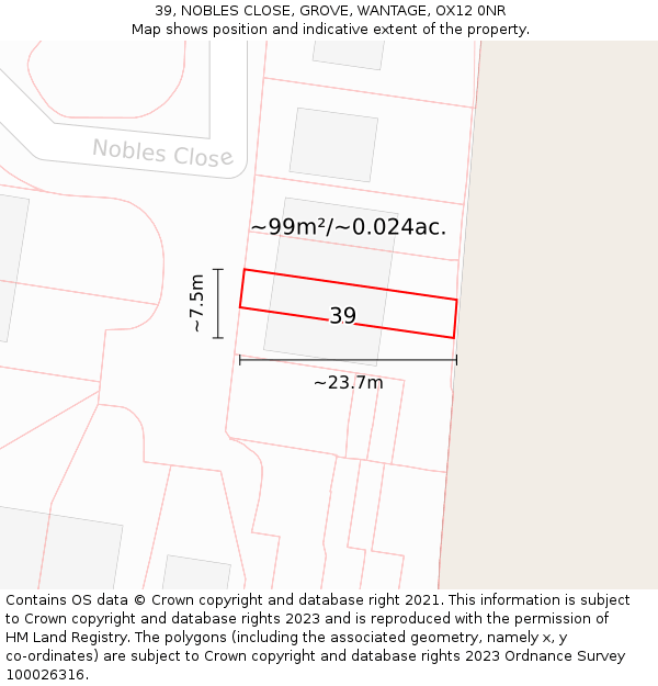 39, NOBLES CLOSE, GROVE, WANTAGE, OX12 0NR: Plot and title map
