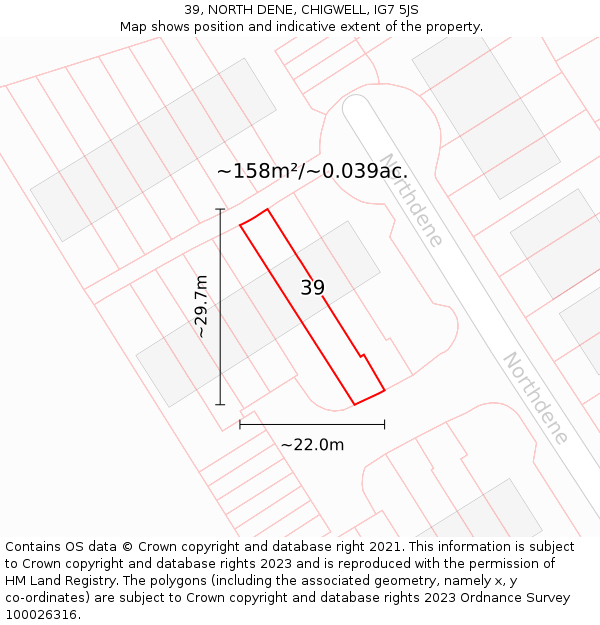 39, NORTH DENE, CHIGWELL, IG7 5JS: Plot and title map