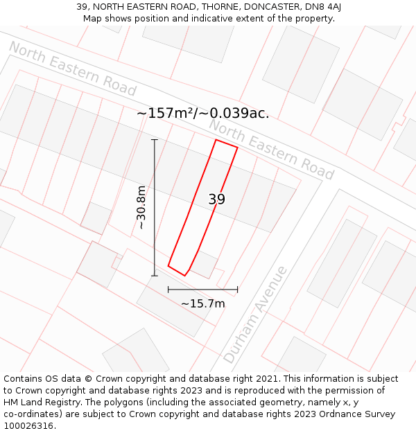 39, NORTH EASTERN ROAD, THORNE, DONCASTER, DN8 4AJ: Plot and title map