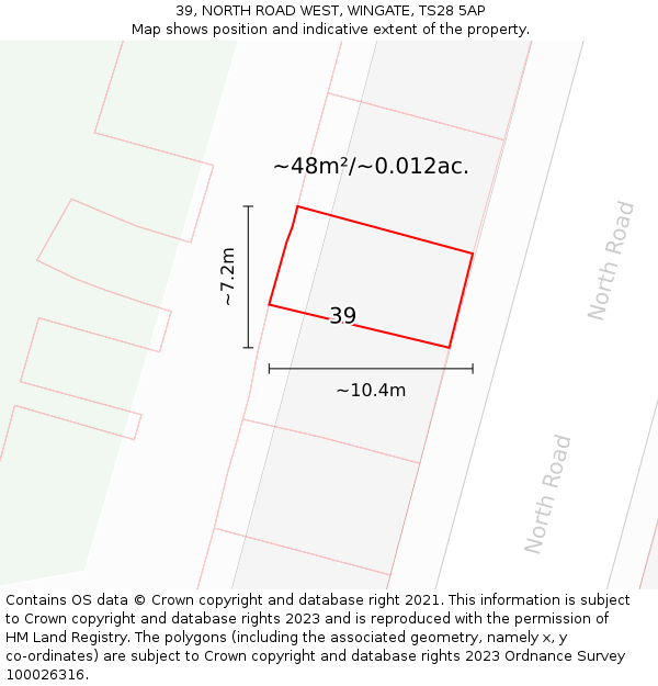 39, NORTH ROAD WEST, WINGATE, TS28 5AP: Plot and title map