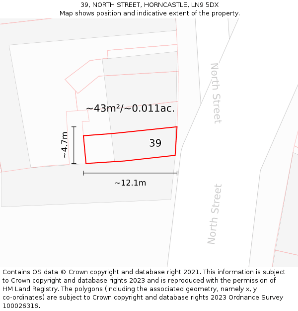 39, NORTH STREET, HORNCASTLE, LN9 5DX: Plot and title map