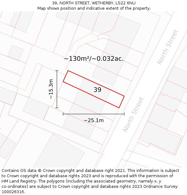 39, NORTH STREET, WETHERBY, LS22 6NU: Plot and title map