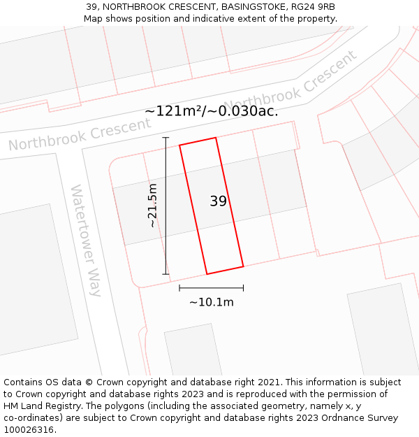 39, NORTHBROOK CRESCENT, BASINGSTOKE, RG24 9RB: Plot and title map