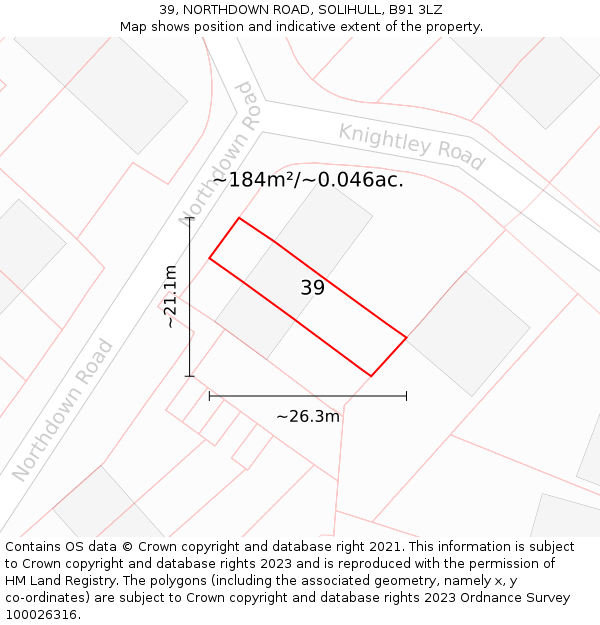 39, NORTHDOWN ROAD, SOLIHULL, B91 3LZ: Plot and title map