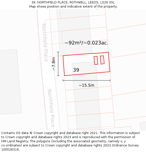 39, NORTHFIELD PLACE, ROTHWELL, LEEDS, LS26 0SL: Plot and title map