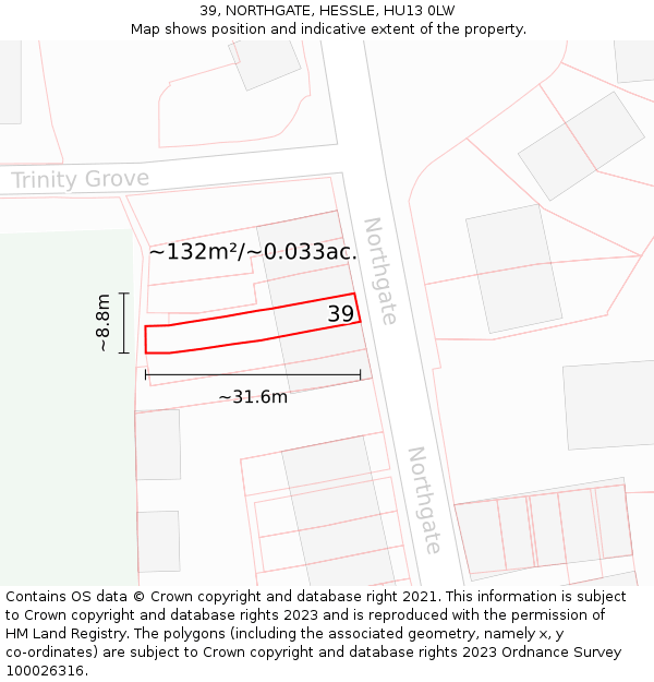 39, NORTHGATE, HESSLE, HU13 0LW: Plot and title map