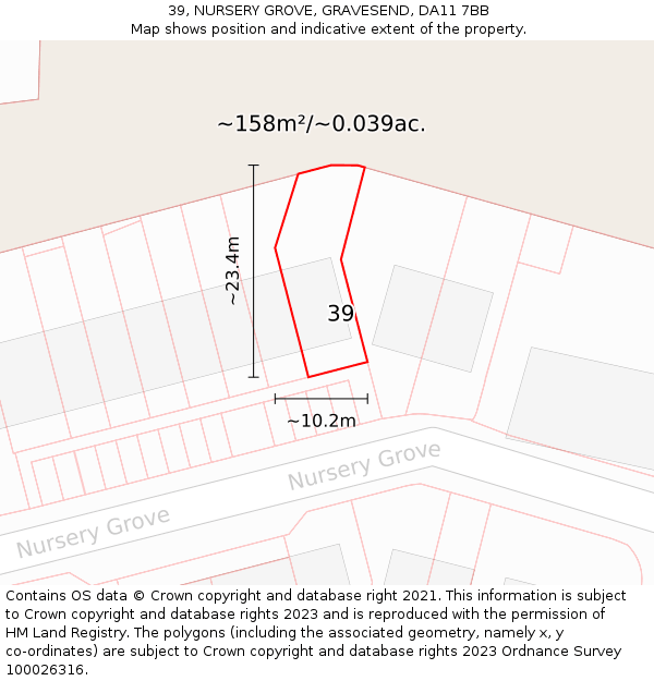 39, NURSERY GROVE, GRAVESEND, DA11 7BB: Plot and title map