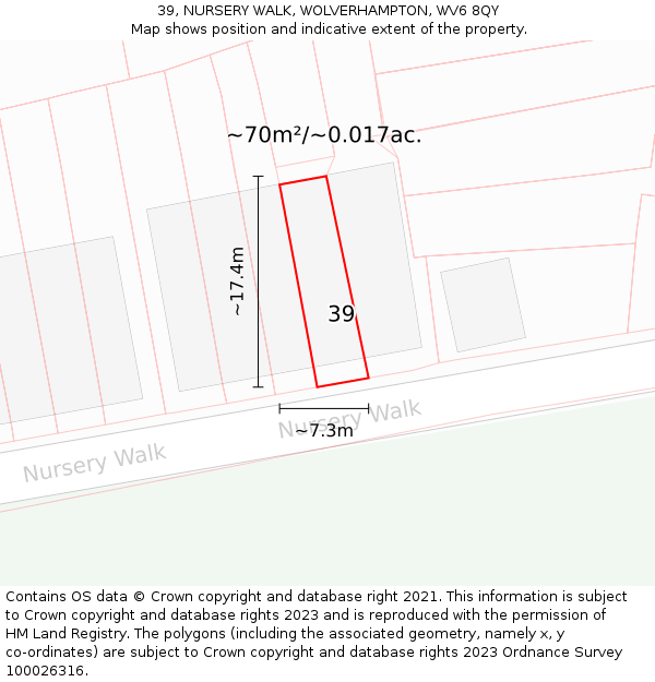39, NURSERY WALK, WOLVERHAMPTON, WV6 8QY: Plot and title map