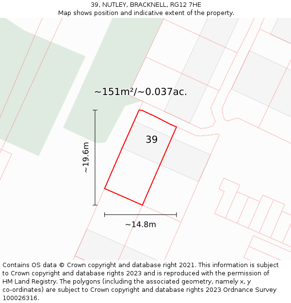 39, NUTLEY, BRACKNELL, RG12 7HE: Plot and title map