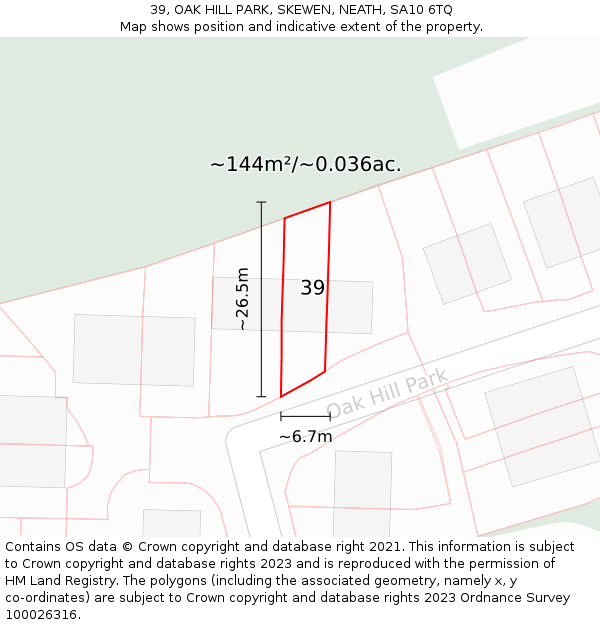 39, OAK HILL PARK, SKEWEN, NEATH, SA10 6TQ: Plot and title map