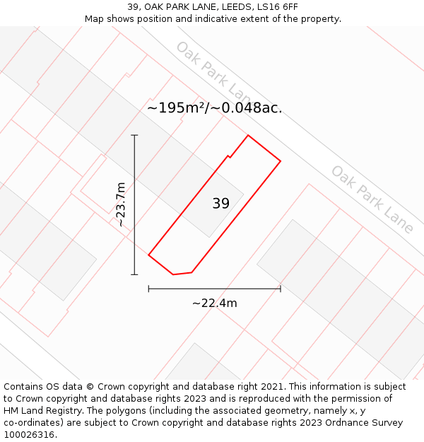 39, OAK PARK LANE, LEEDS, LS16 6FF: Plot and title map