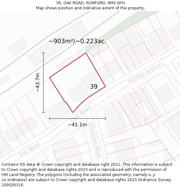 39, OAK ROAD, ROMFORD, RM3 0PH: Plot and title map
