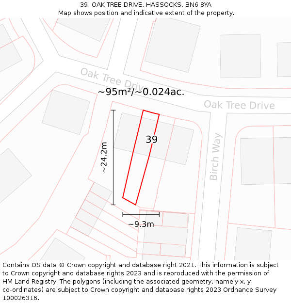 39, OAK TREE DRIVE, HASSOCKS, BN6 8YA: Plot and title map