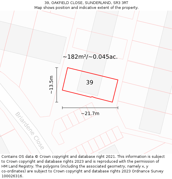 39, OAKFIELD CLOSE, SUNDERLAND, SR3 3RT: Plot and title map