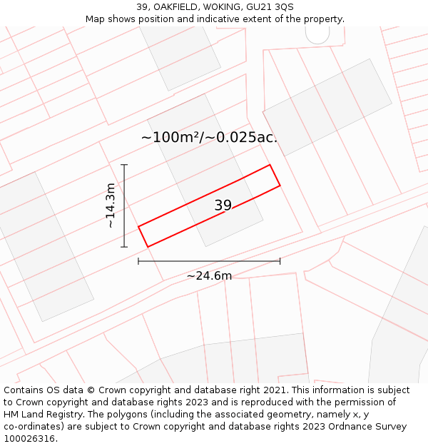 39, OAKFIELD, WOKING, GU21 3QS: Plot and title map