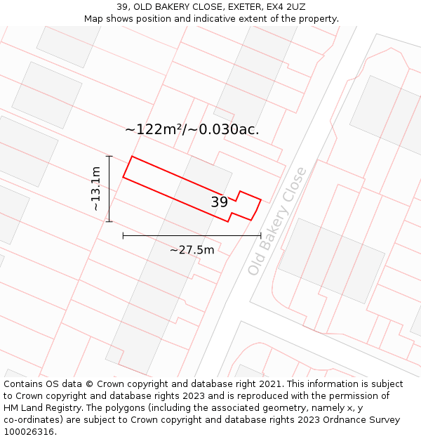 39, OLD BAKERY CLOSE, EXETER, EX4 2UZ: Plot and title map