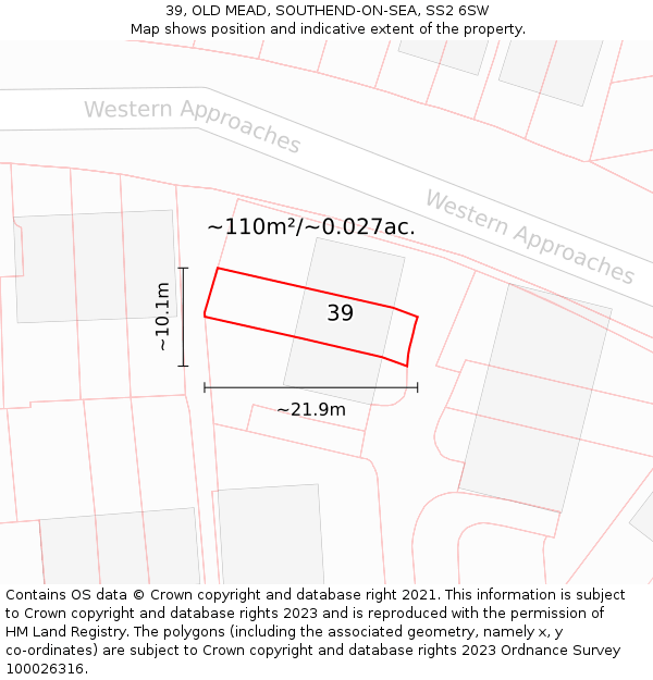 39, OLD MEAD, SOUTHEND-ON-SEA, SS2 6SW: Plot and title map