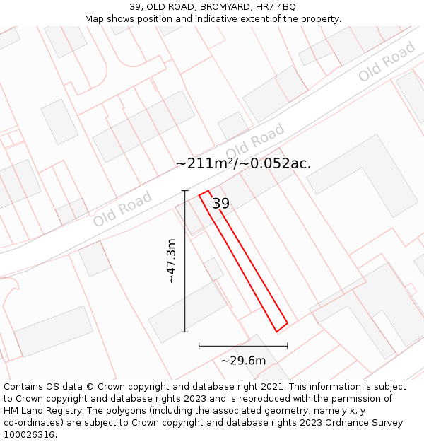 39, OLD ROAD, BROMYARD, HR7 4BQ: Plot and title map