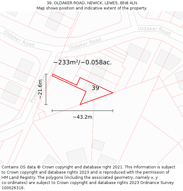 39, OLDAKER ROAD, NEWICK, LEWES, BN8 4LN: Plot and title map