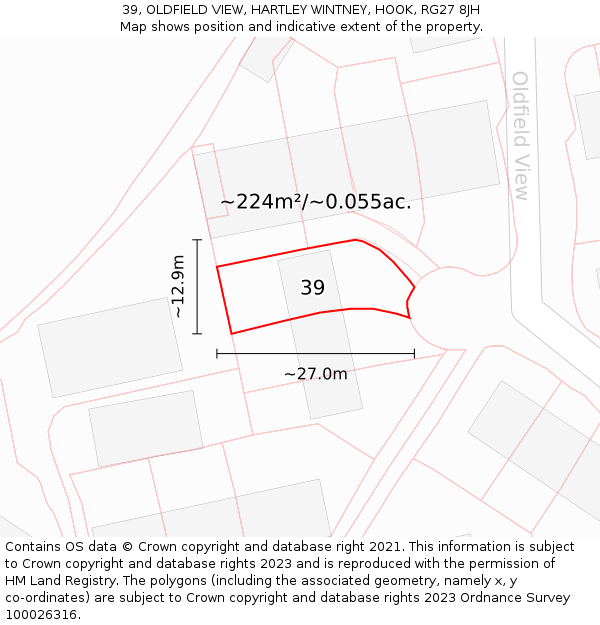 39, OLDFIELD VIEW, HARTLEY WINTNEY, HOOK, RG27 8JH: Plot and title map