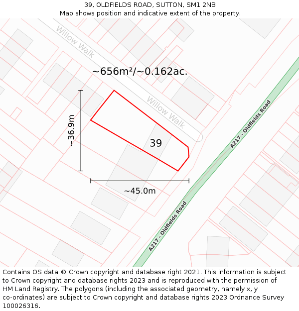39, OLDFIELDS ROAD, SUTTON, SM1 2NB: Plot and title map