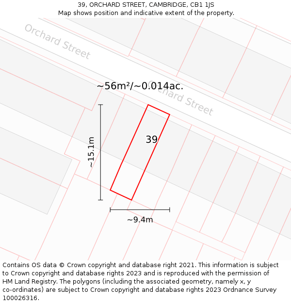 39, ORCHARD STREET, CAMBRIDGE, CB1 1JS: Plot and title map