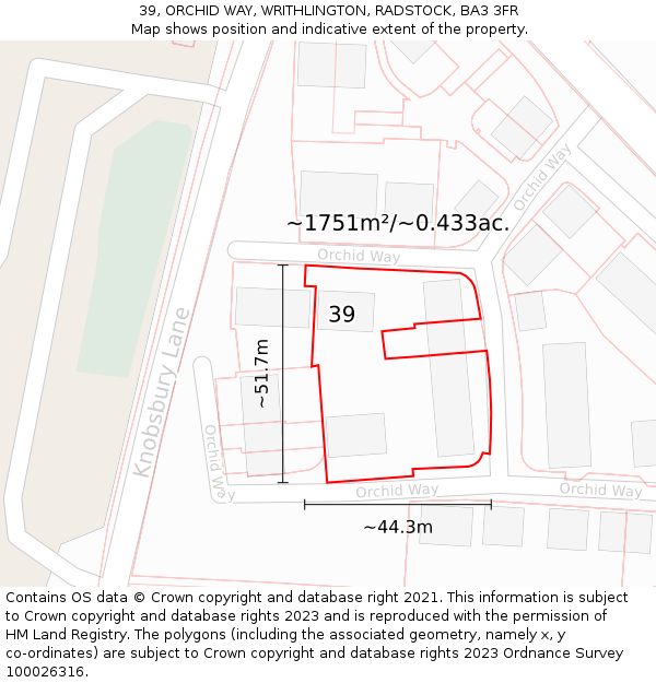 39, ORCHID WAY, WRITHLINGTON, RADSTOCK, BA3 3FR: Plot and title map