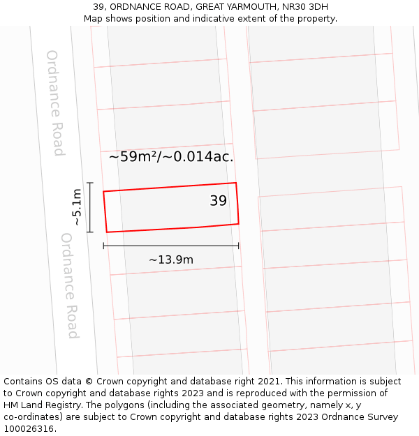 39, ORDNANCE ROAD, GREAT YARMOUTH, NR30 3DH: Plot and title map