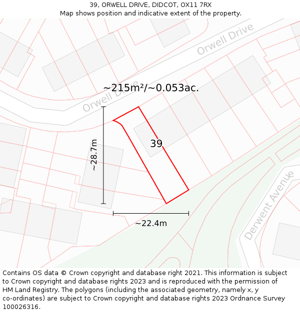 39, ORWELL DRIVE, DIDCOT, OX11 7RX: Plot and title map