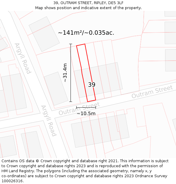 39, OUTRAM STREET, RIPLEY, DE5 3LF: Plot and title map