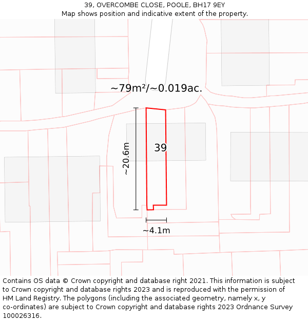 39, OVERCOMBE CLOSE, POOLE, BH17 9EY: Plot and title map