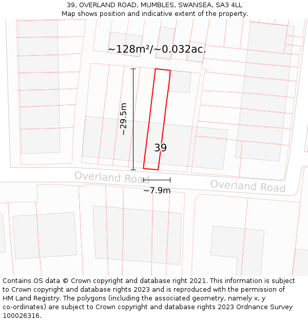39, OVERLAND ROAD, MUMBLES, SWANSEA, SA3 4LL: Plot and title map