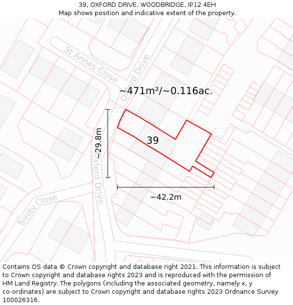 39, OXFORD DRIVE, WOODBRIDGE, IP12 4EH: Plot and title map