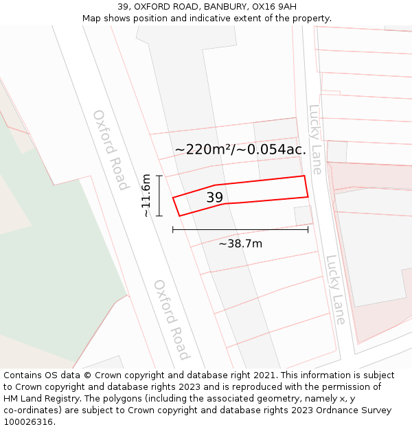 39, OXFORD ROAD, BANBURY, OX16 9AH: Plot and title map