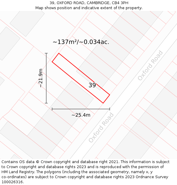 39, OXFORD ROAD, CAMBRIDGE, CB4 3PH: Plot and title map