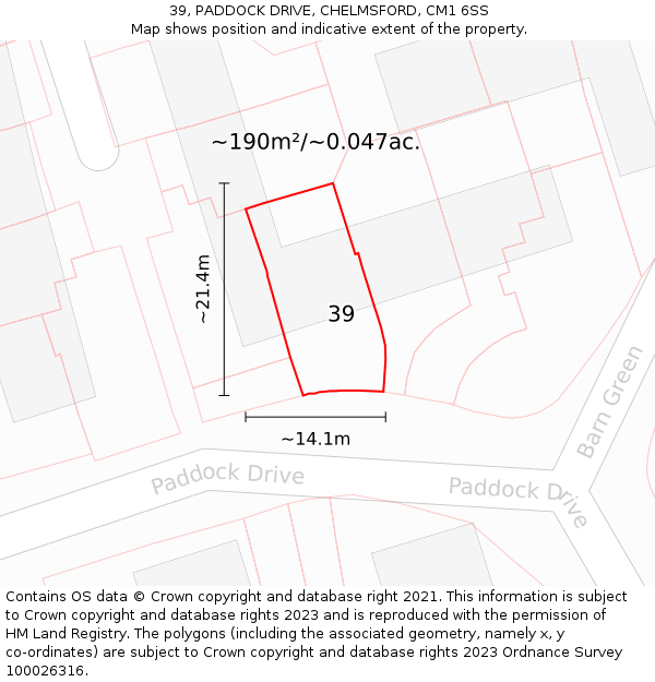 39, PADDOCK DRIVE, CHELMSFORD, CM1 6SS: Plot and title map