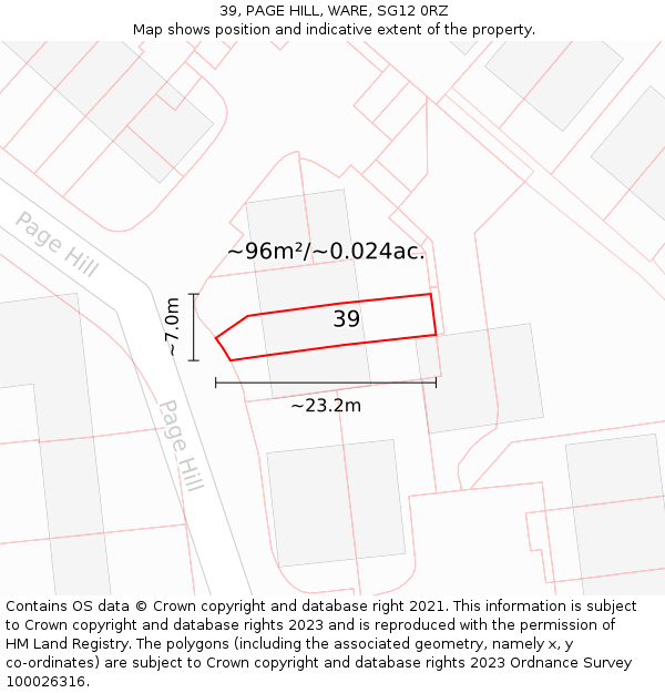39, PAGE HILL, WARE, SG12 0RZ: Plot and title map