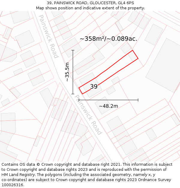 39, PAINSWICK ROAD, GLOUCESTER, GL4 6PS: Plot and title map
