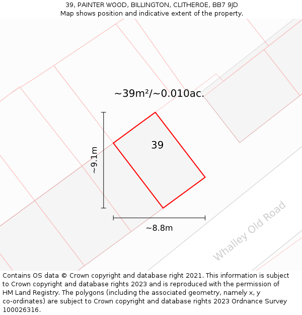 39, PAINTER WOOD, BILLINGTON, CLITHEROE, BB7 9JD: Plot and title map