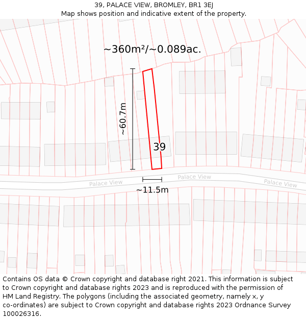 39, PALACE VIEW, BROMLEY, BR1 3EJ: Plot and title map